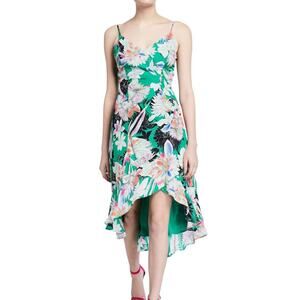 LIKE NEW Parker Colleen Silk Blend Green Floral Hi-Low Midi Dress Size Small
